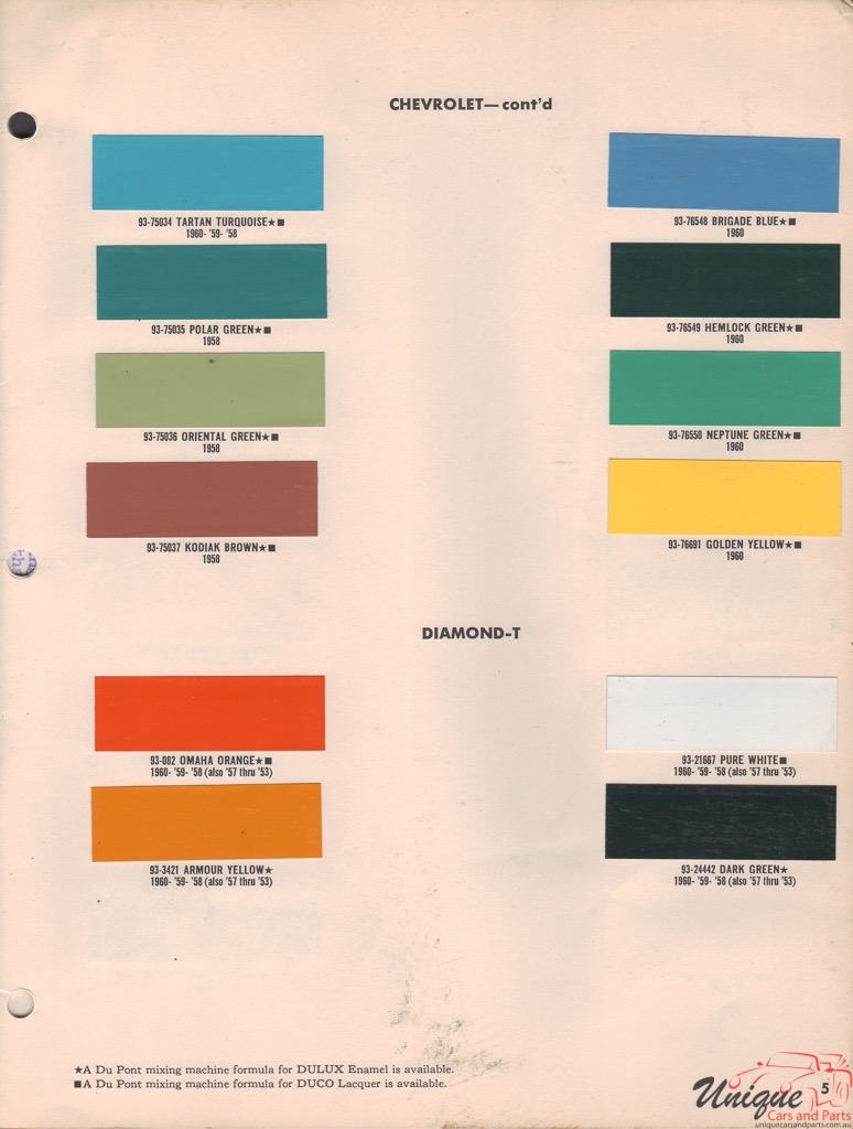 1959 GM Chevy Truck And Commercial Paint Charts DuPont 3